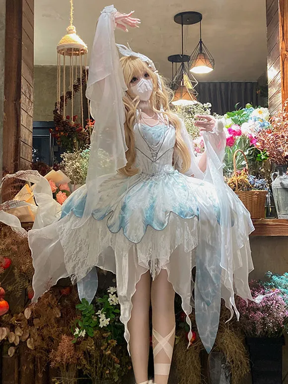 Lolita Dresses Tea Party Style Lolita Skirt Bows Sleeveless Polyester Lolita Wedding Dress Peacock White
