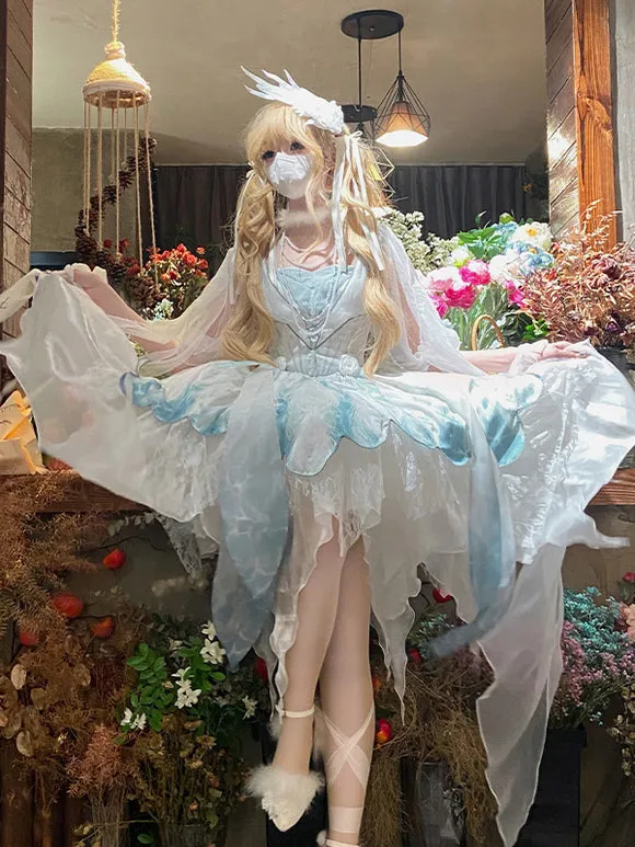 Lolita Dresses Tea Party Style Lolita Skirt Bows Sleeveless Polyester Lolita Wedding Dress Peacock White