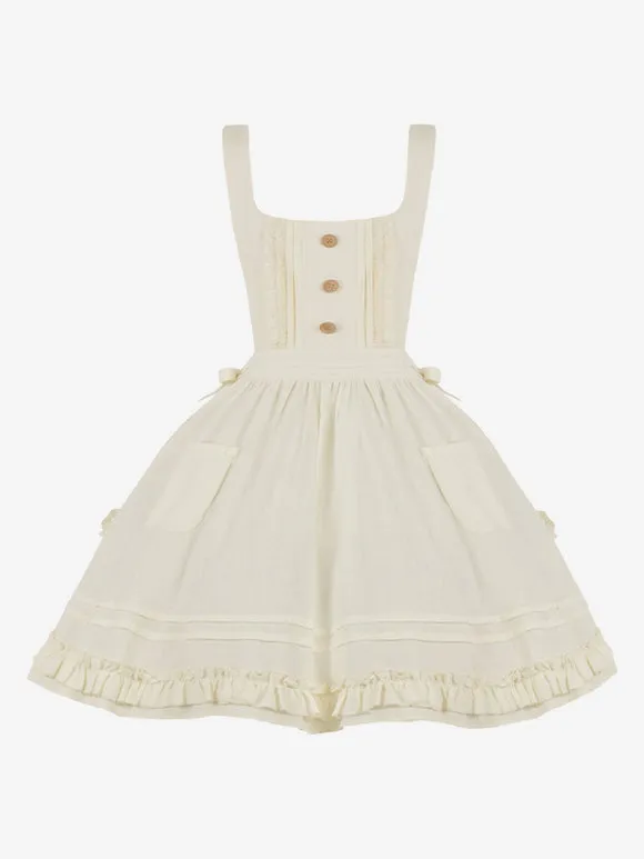 Lolita Dresses Tea Party Style Lolita Skirt Ruffles Long Sleeves Cotton Linen Pastoral Style Red