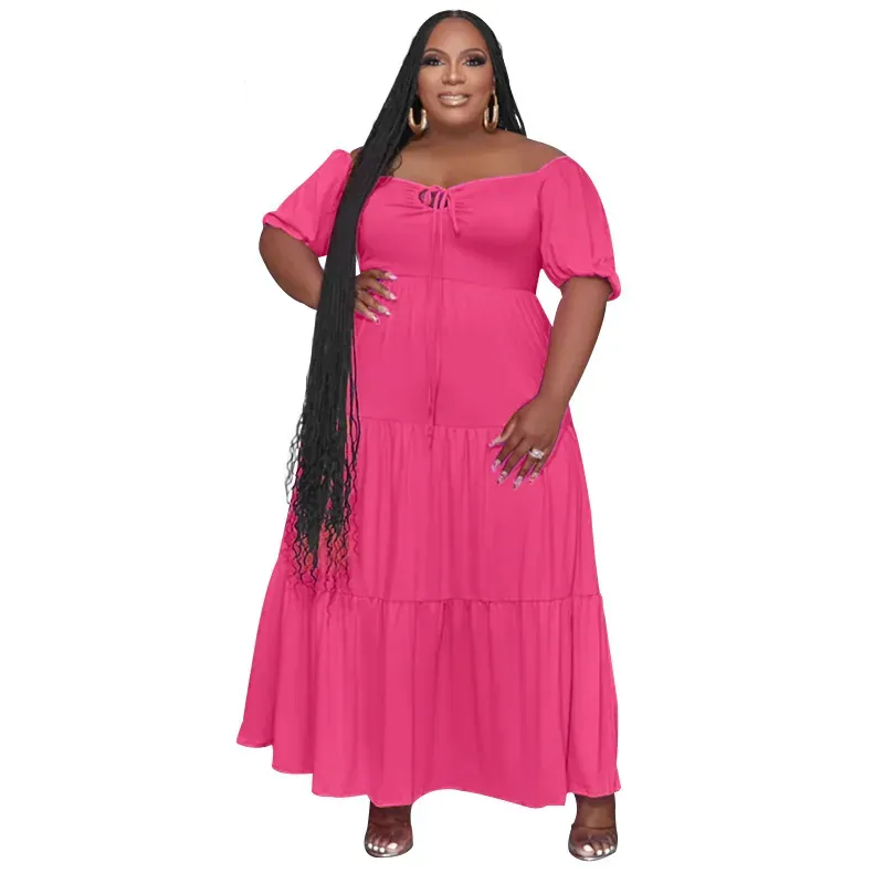 Lorelei Plus Size Off-Shoulder Puff Sleeve Tiered Maxi Dress
