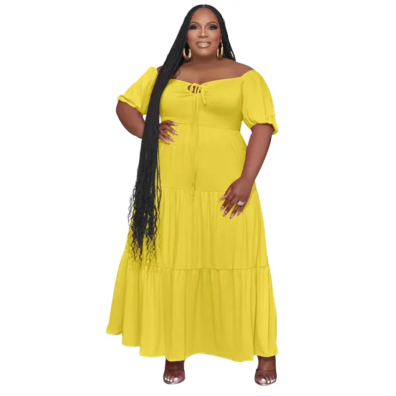 Lorelei Plus Size Off-Shoulder Puff Sleeve Tiered Maxi Dress