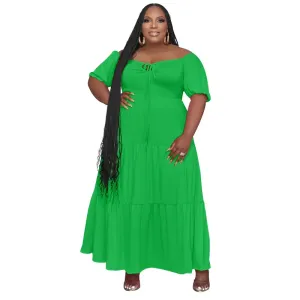 Lorelei Plus Size Off-Shoulder Puff Sleeve Tiered Maxi Dress