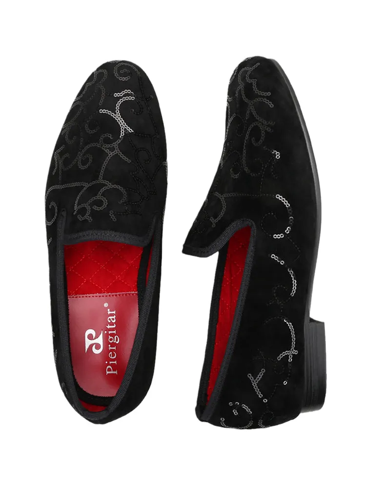 Luxurious Australian hand-sewn sequined velvet loafers for men, European and American trendy low-cut slip-on shoes