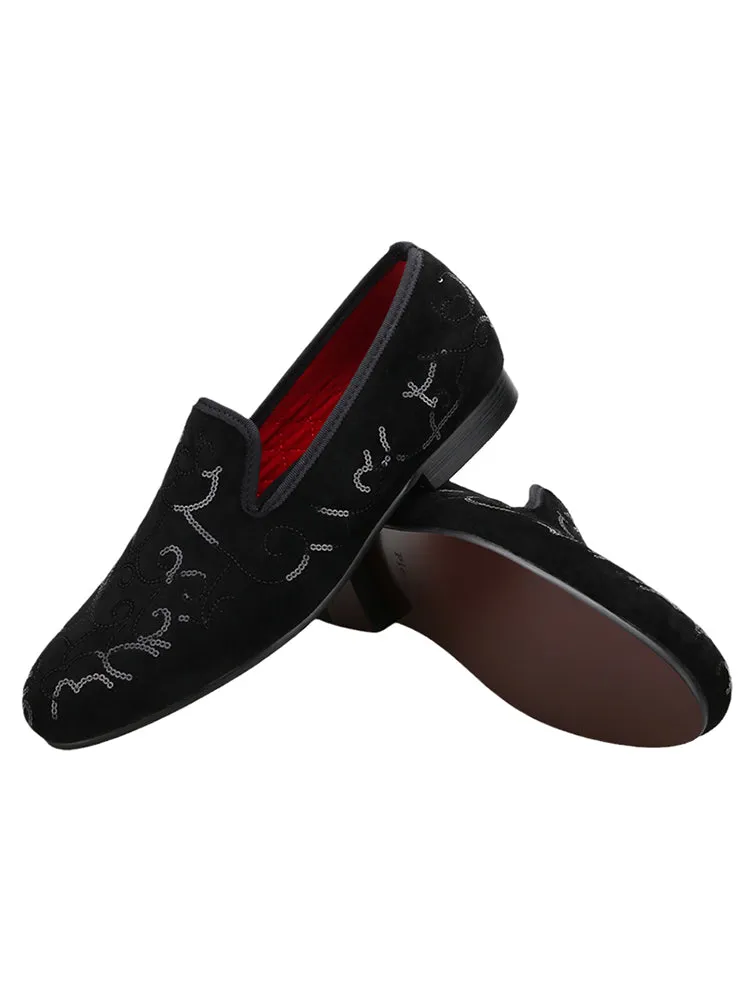 Luxurious Australian hand-sewn sequined velvet loafers for men, European and American trendy low-cut slip-on shoes