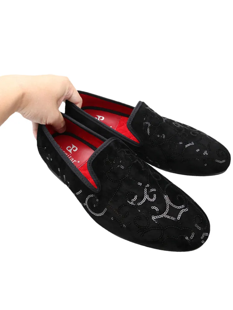 Luxurious Australian hand-sewn sequined velvet loafers for men, European and American trendy low-cut slip-on shoes