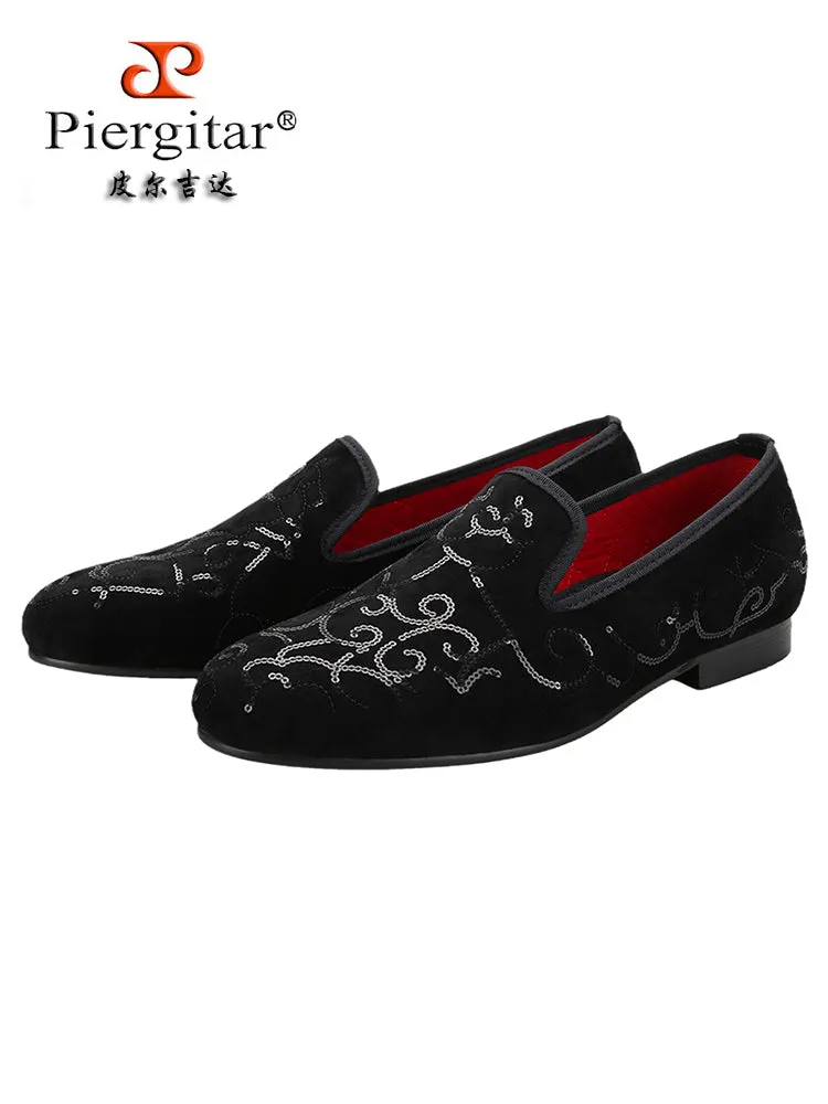 Luxurious Australian hand-sewn sequined velvet loafers for men, European and American trendy low-cut slip-on shoes