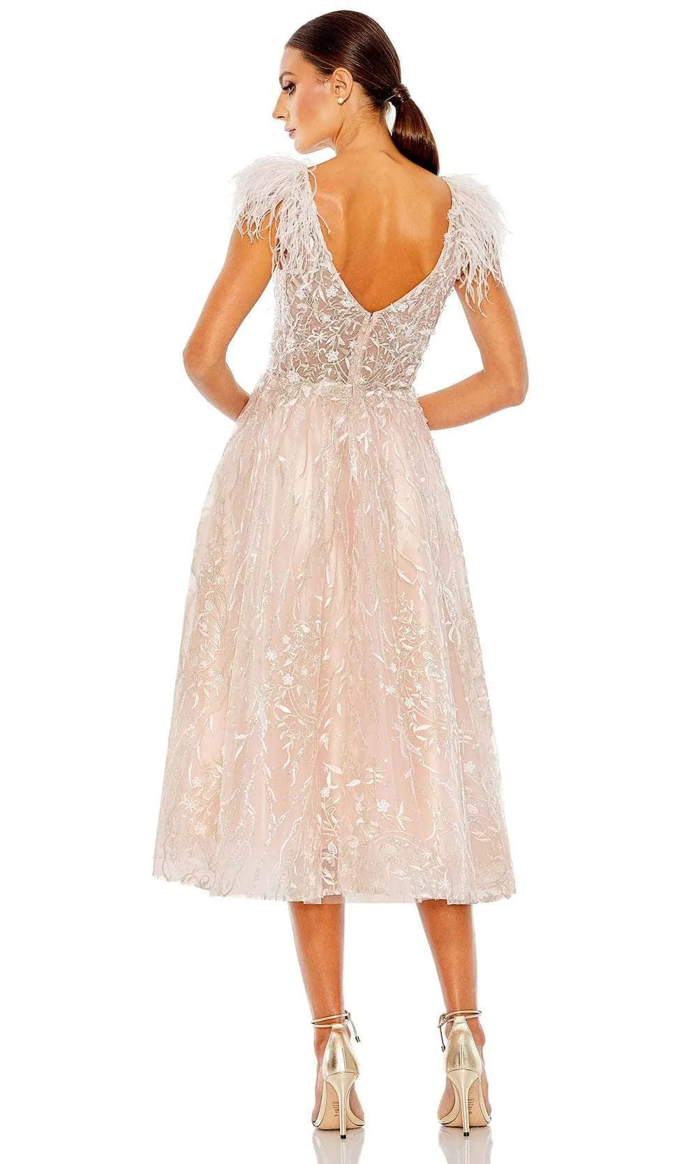 Mac Duggal 20275 - Tea-Length Feather Embroidered Dress