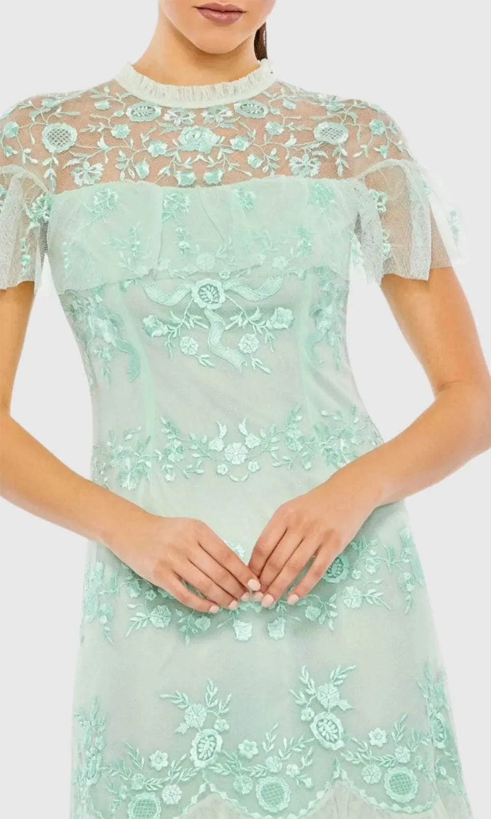 Mac Duggal A35147 - Illusion Short Sleeve Embroidered Evening Dress