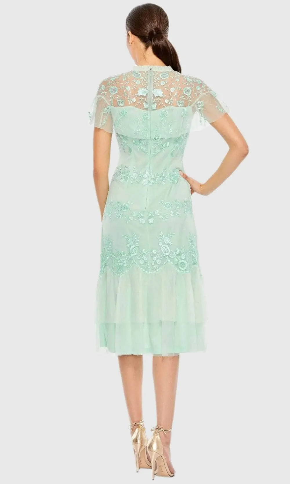 Mac Duggal A35147 - Illusion Short Sleeve Embroidered Evening Dress