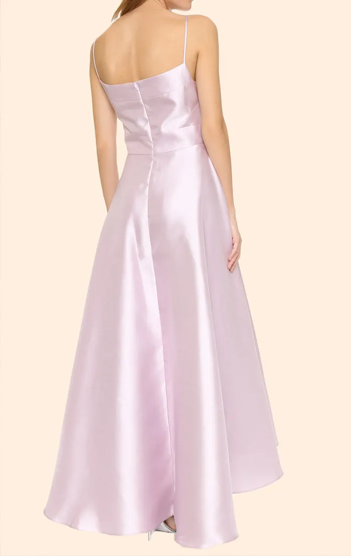 MACloth Spaghetti Straps Purple Satin Prom Dress Tea Length Wedding Party Formal Gown 10579