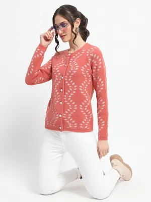 Madame Self Design Full Sleeve Cable Knit Rust Cardigan