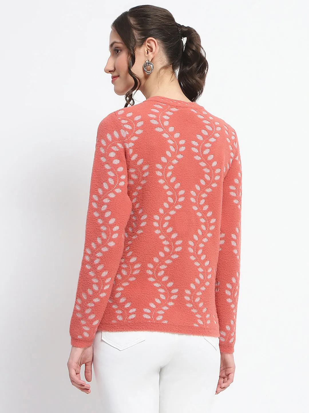 Madame Self Design Full Sleeve Cable Knit Rust Cardigan