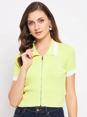 Madame Zipper Green Knit Crop Top