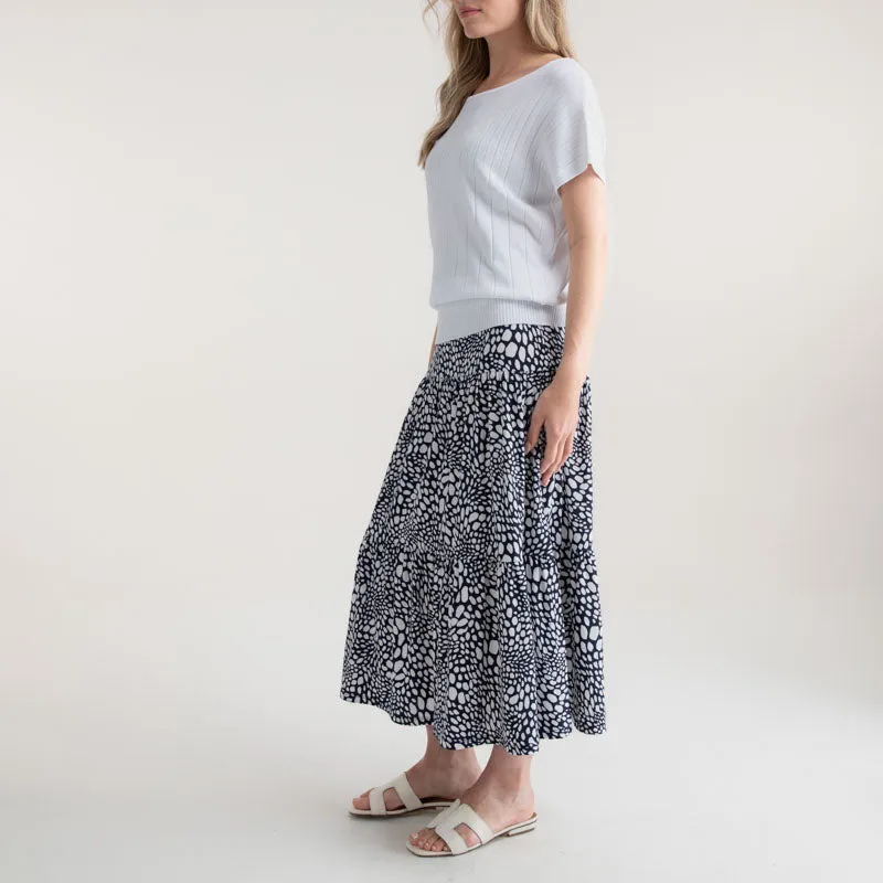 MARBLE Easy Flowing Midi Skirt in Black Combo