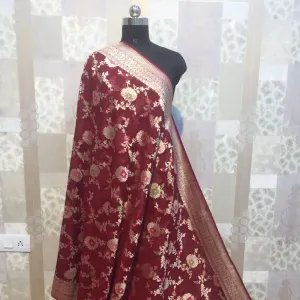 Maroon Banarasi Floral Jaal Saree