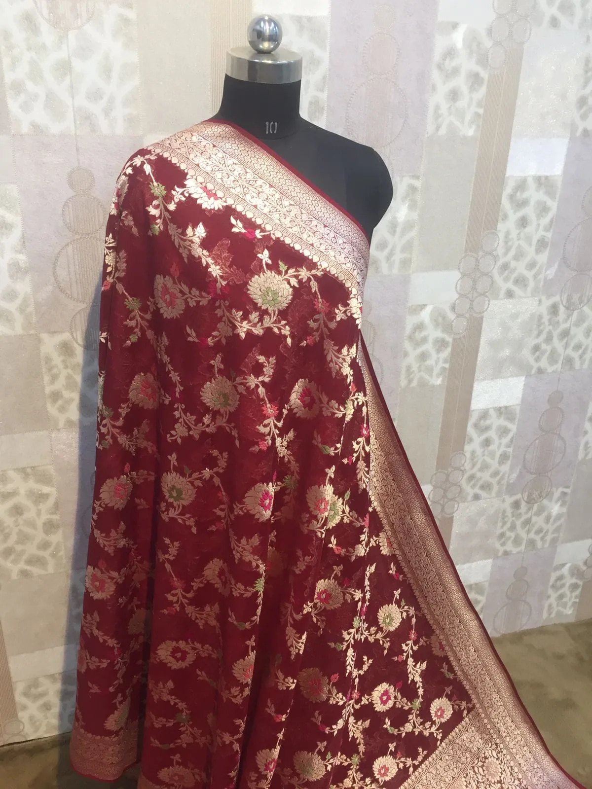 Maroon Banarasi Floral Jaal Saree