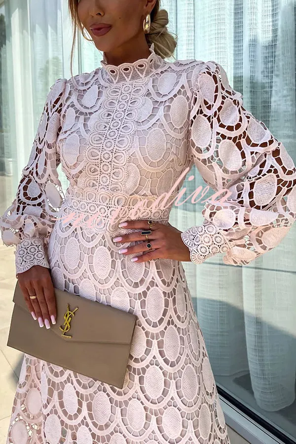 Marveil | Womens Black Lace Midi Dress with Long Sleeves Elegant Cocktail & Wedding Guest Outfit for Evening Parties