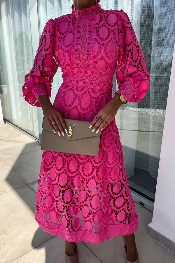 Marveil | Womens Black Lace Midi Dress with Long Sleeves Elegant Cocktail & Wedding Guest Outfit for Evening Parties