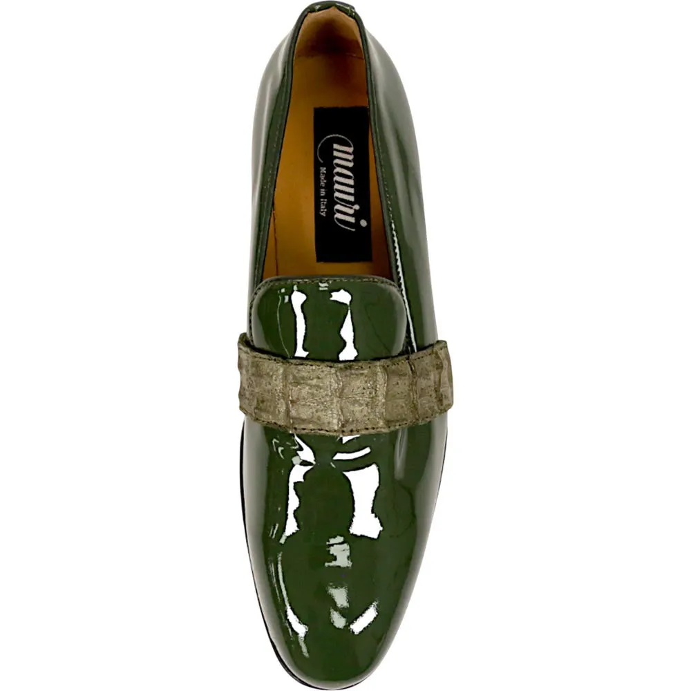 Mauri Elegante Men's Emerald Green Exotic Hornback / Patent Leather Slip-On Loafer