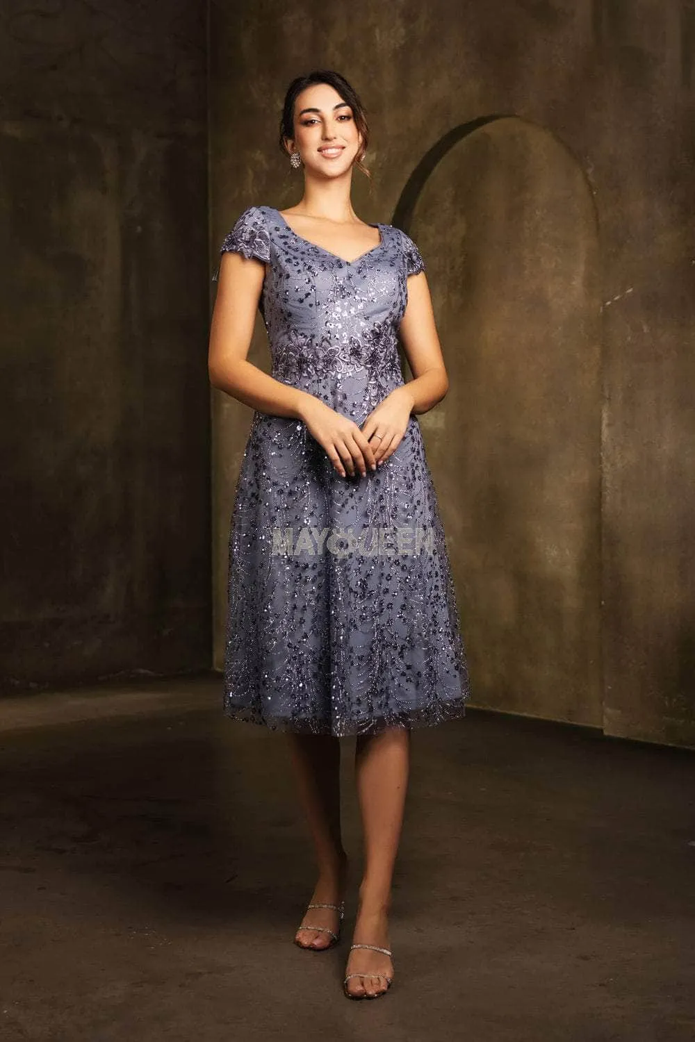 May Queen MQ2162 - Tea-Length Embroidered A-Line Dress