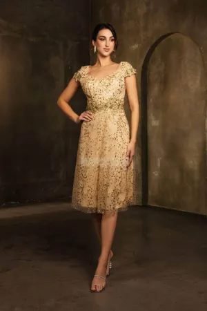 May Queen MQ2162 - Tea-Length Embroidered A-Line Dress