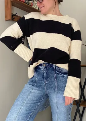 Meg Colorblock Cozy Sweater In Black/cream