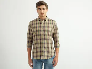 Men Checked Spread Collar Shirt