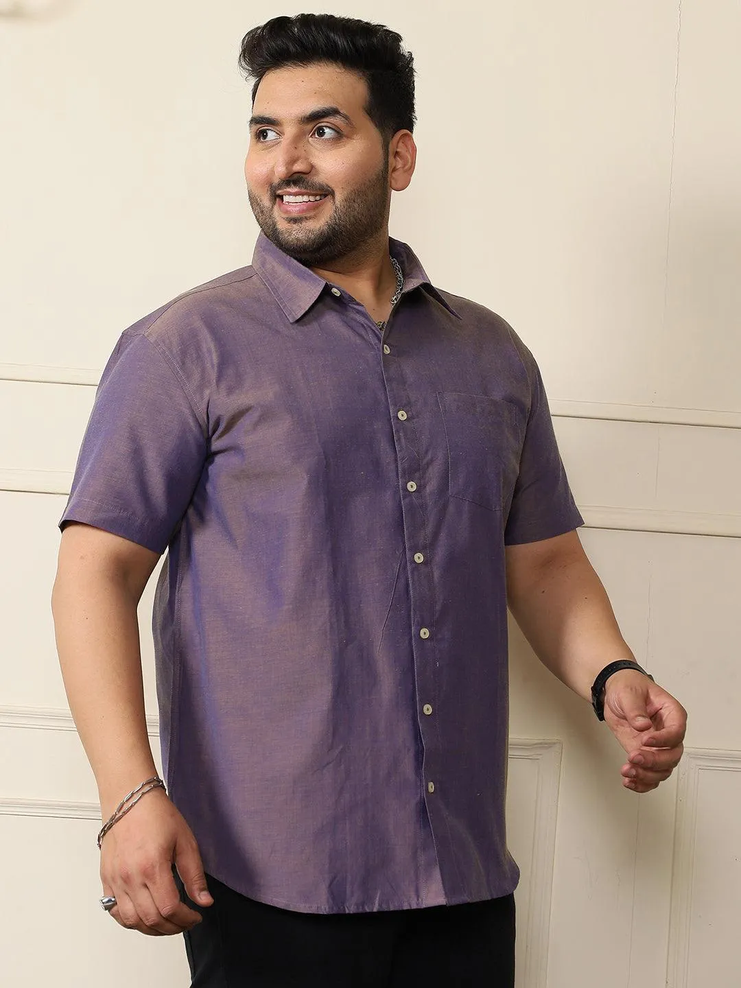 Men Plus Size Bogota-Purple Solid Shirt