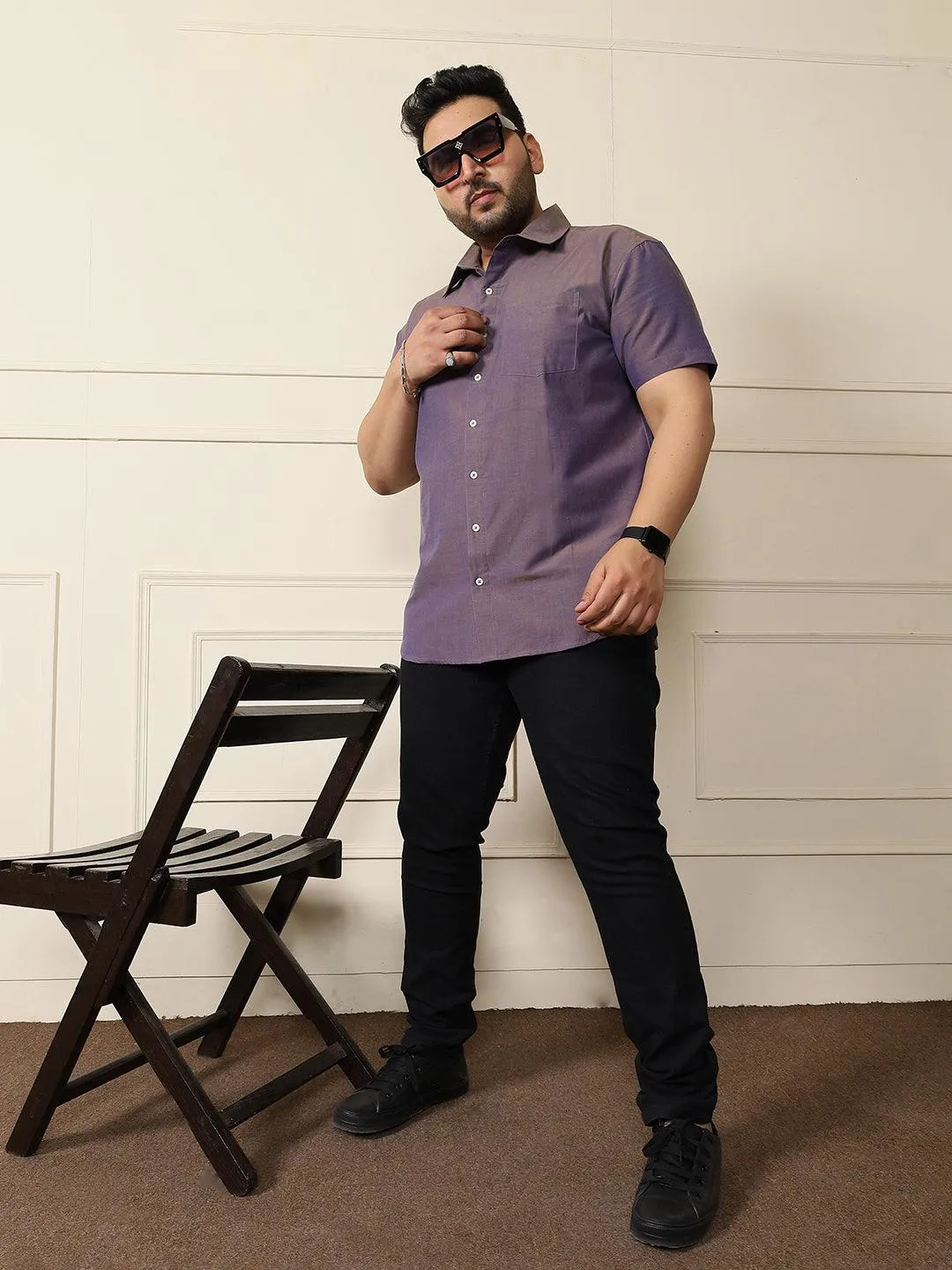 Men Plus Size Bogota-Purple Solid Shirt