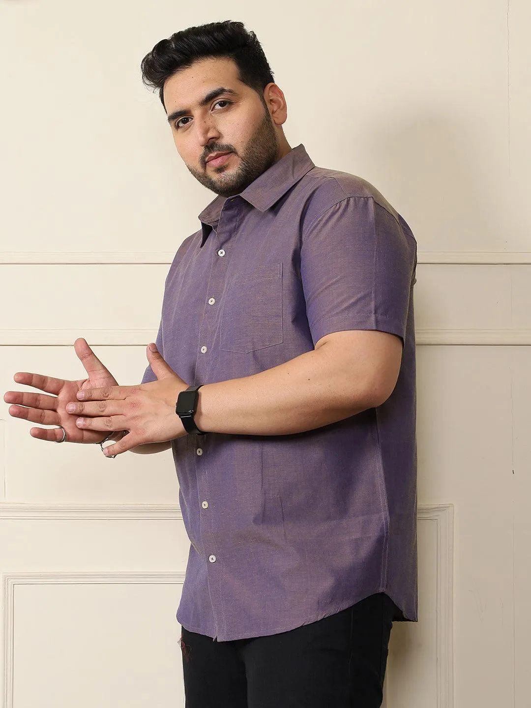 Men Plus Size Bogota-Purple Solid Shirt