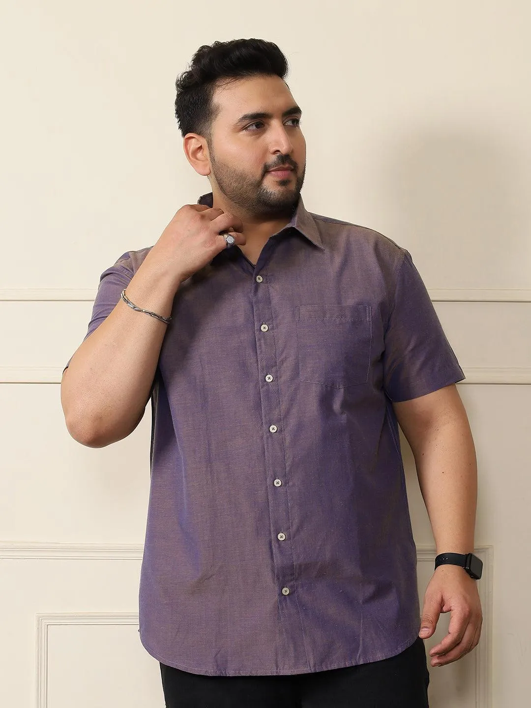 Men Plus Size Bogota-Purple Solid Shirt