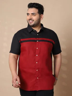 Men Plus Size Pattaya-Red Colorblock Shirt