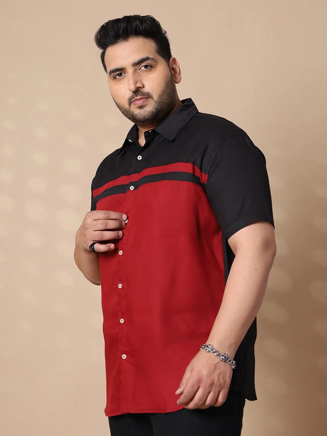 Men Plus Size Pattaya-Red Colorblock Shirt