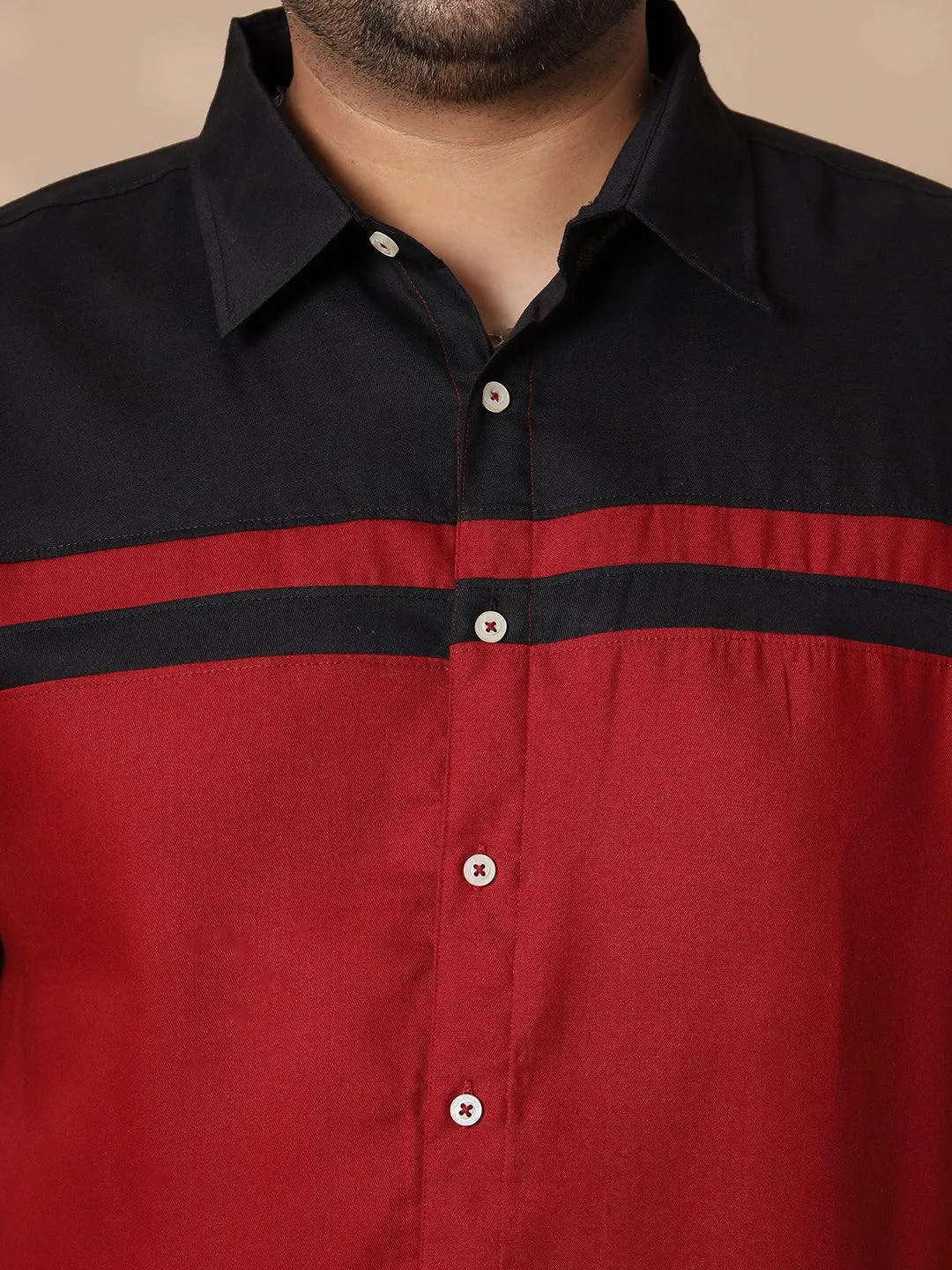 Men Plus Size Pattaya-Red Colorblock Shirt