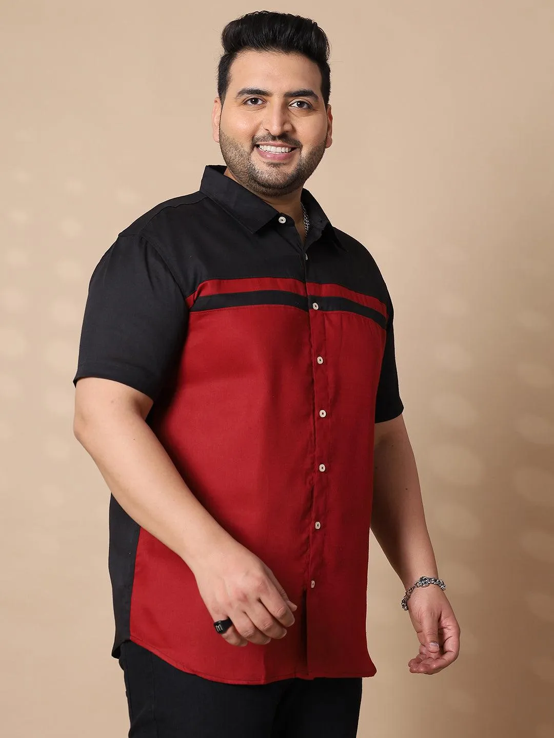 Men Plus Size Pattaya-Red Colorblock Shirt