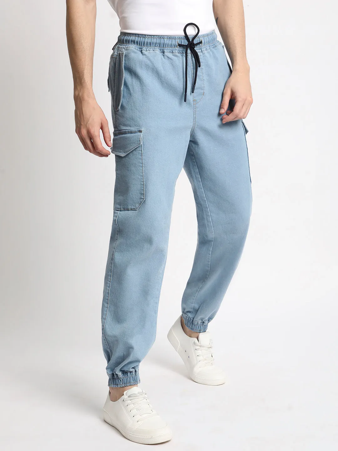 Men Relaxed Light Blue Trousers