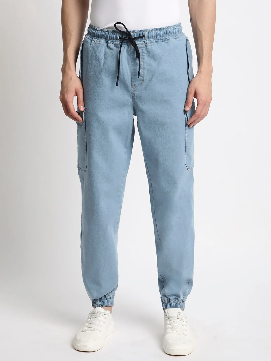 Men Relaxed Light Blue Trousers