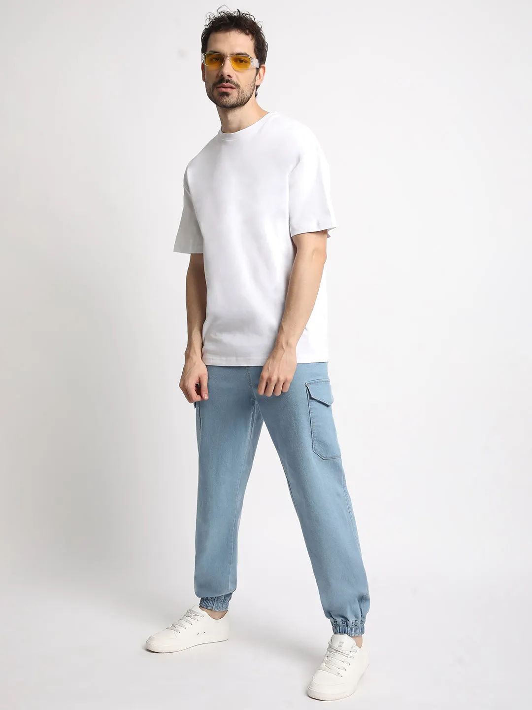Men Relaxed Light Blue Trousers