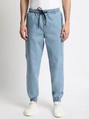 Men Relaxed Light Blue Trousers