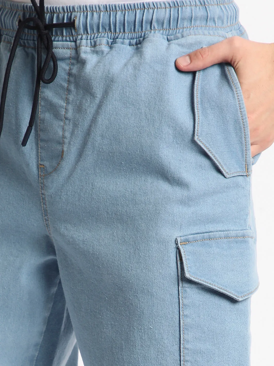 Men Relaxed Light Blue Trousers