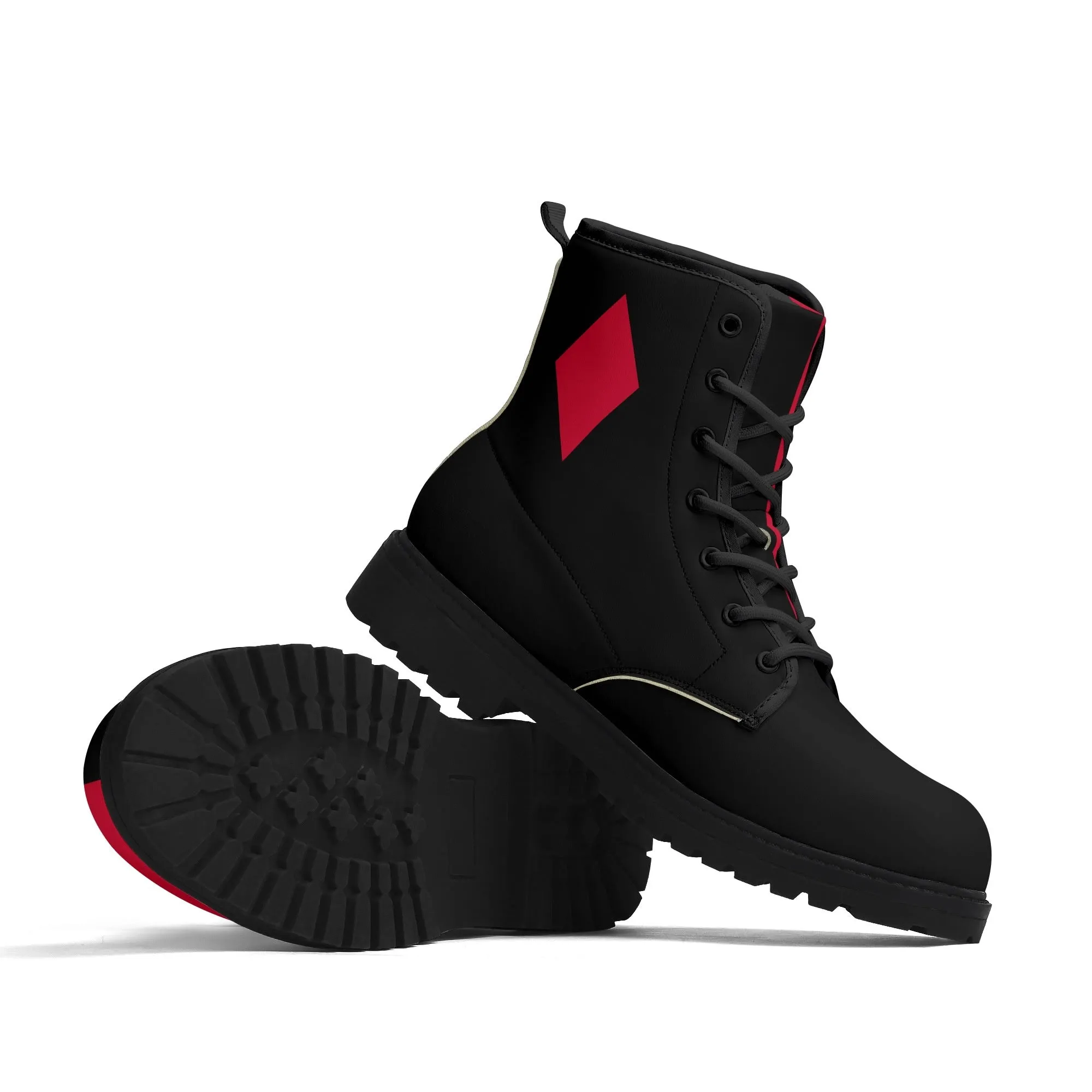 Mens Red Harley Half and Half Vegan Boots, Star Diamond