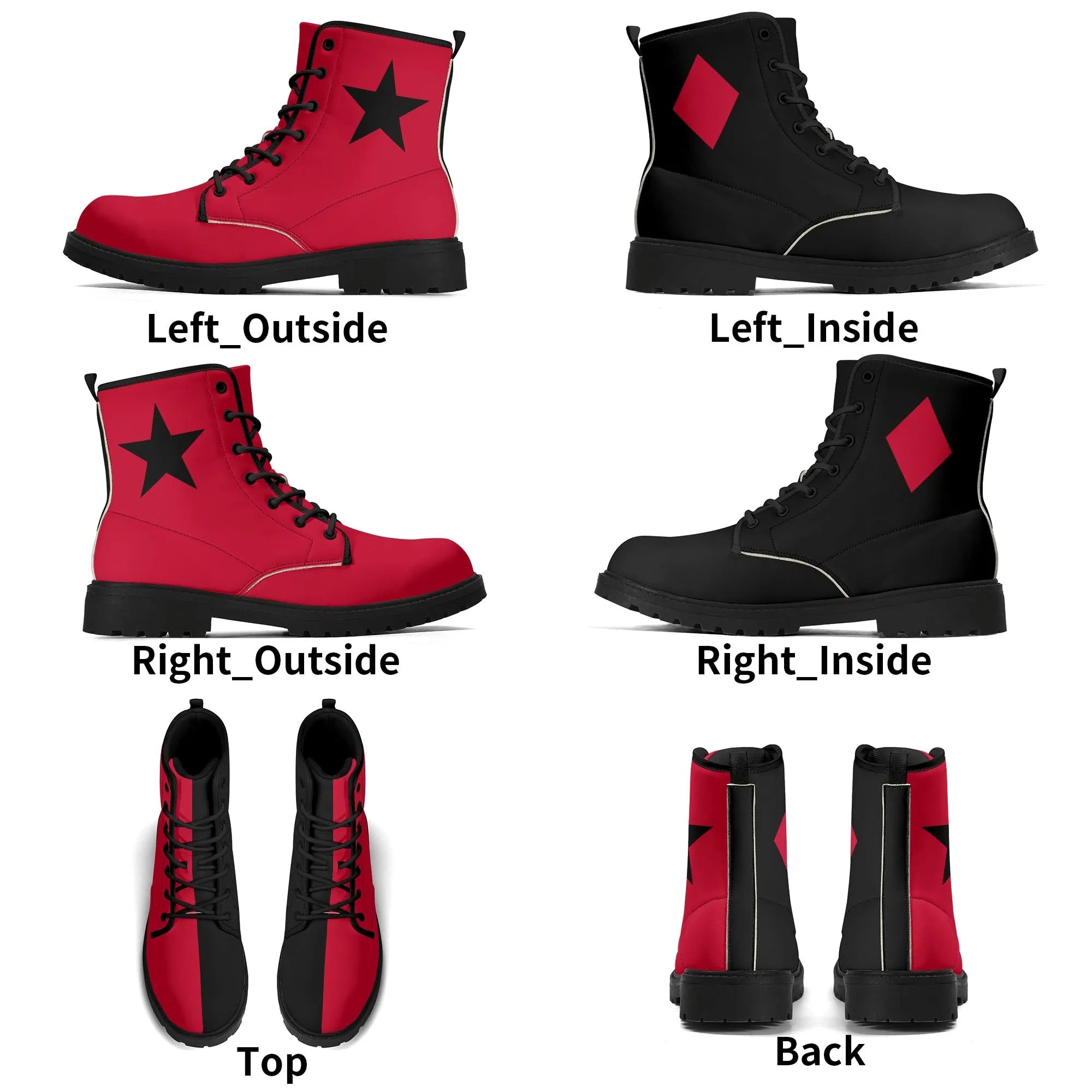 Mens Red Harley Half and Half Vegan Boots, Star Diamond