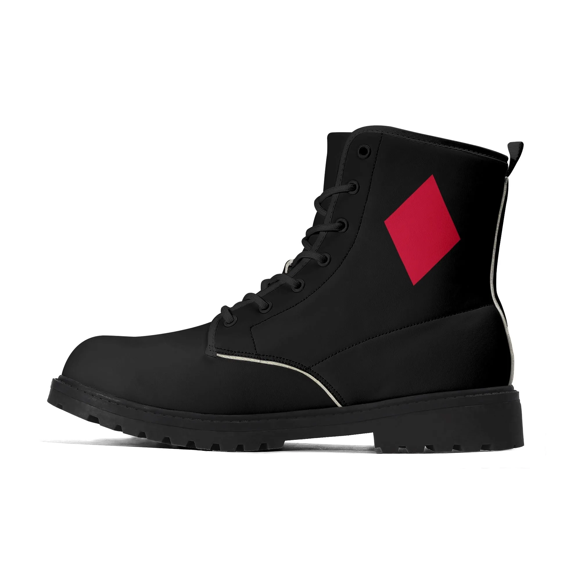 Mens Red Harley Half and Half Vegan Boots, Star Diamond