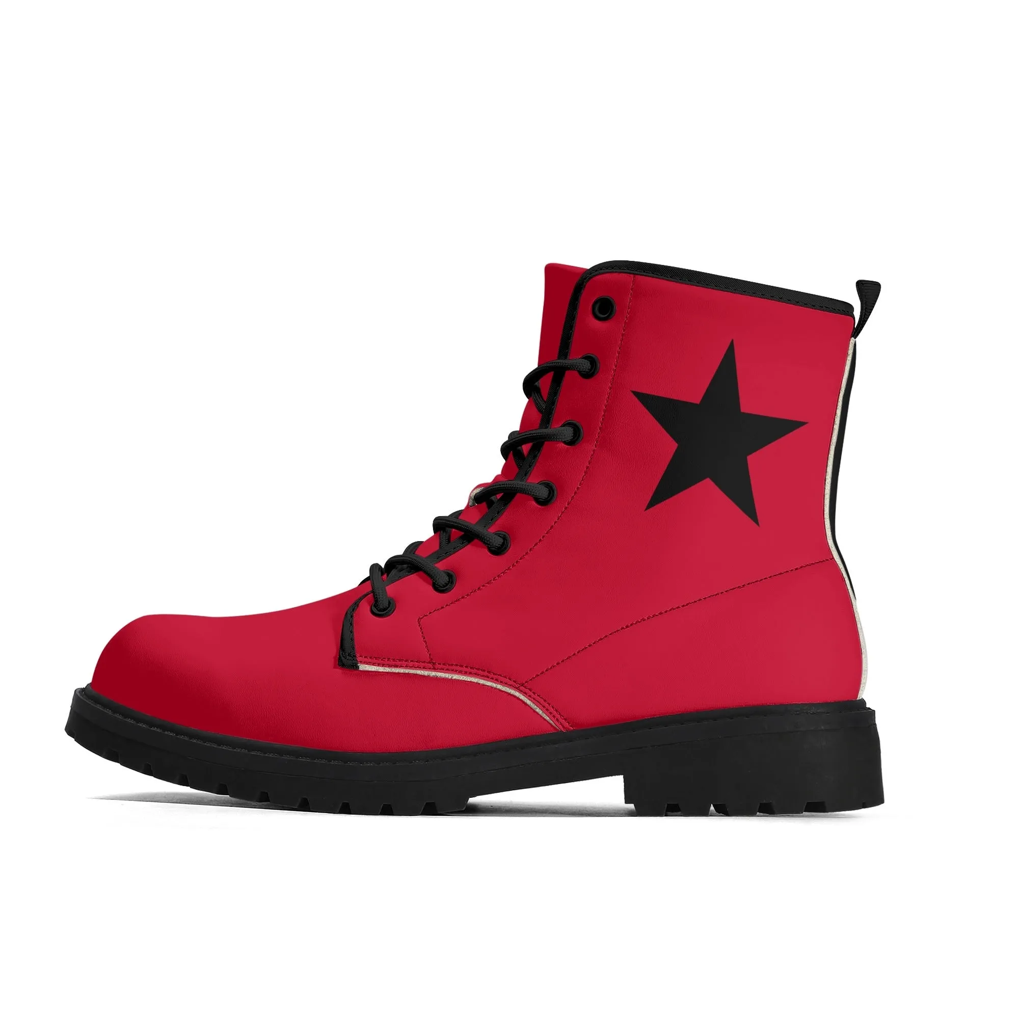 Mens Red Harley Half and Half Vegan Boots, Star Diamond