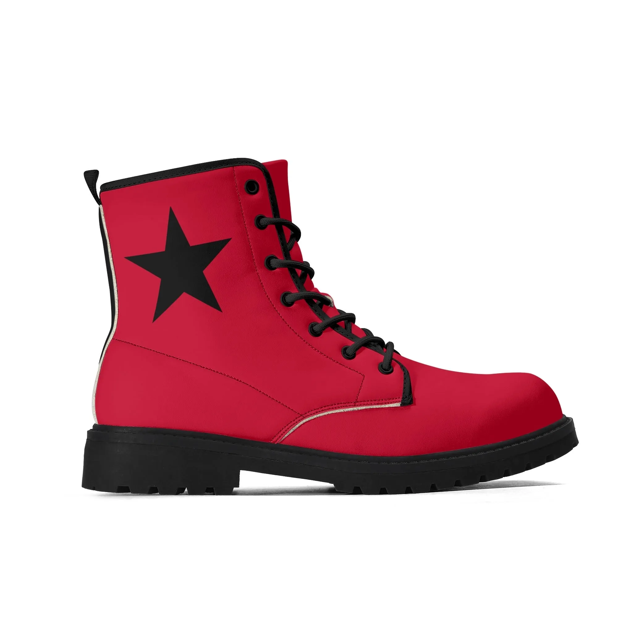 Mens Red Harley Half and Half Vegan Boots, Star Diamond