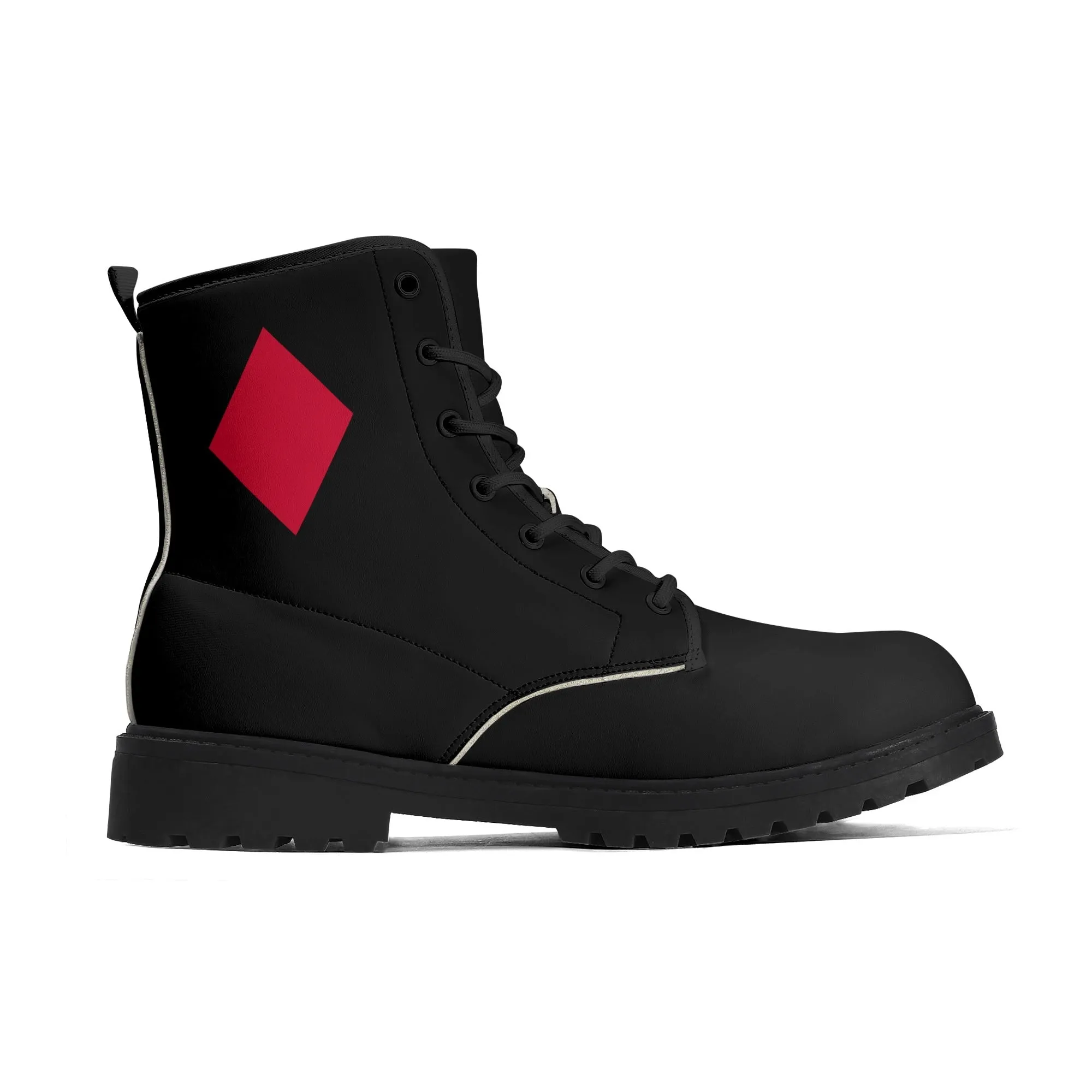 Mens Red Harley Half and Half Vegan Boots, Star Diamond