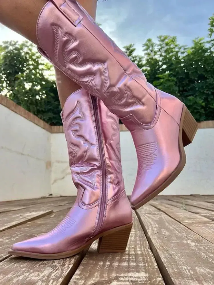Metallic Western Ankle Boots - Bold and Trendy