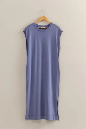 Midi T-Shirt Dress in Dusty Indigo