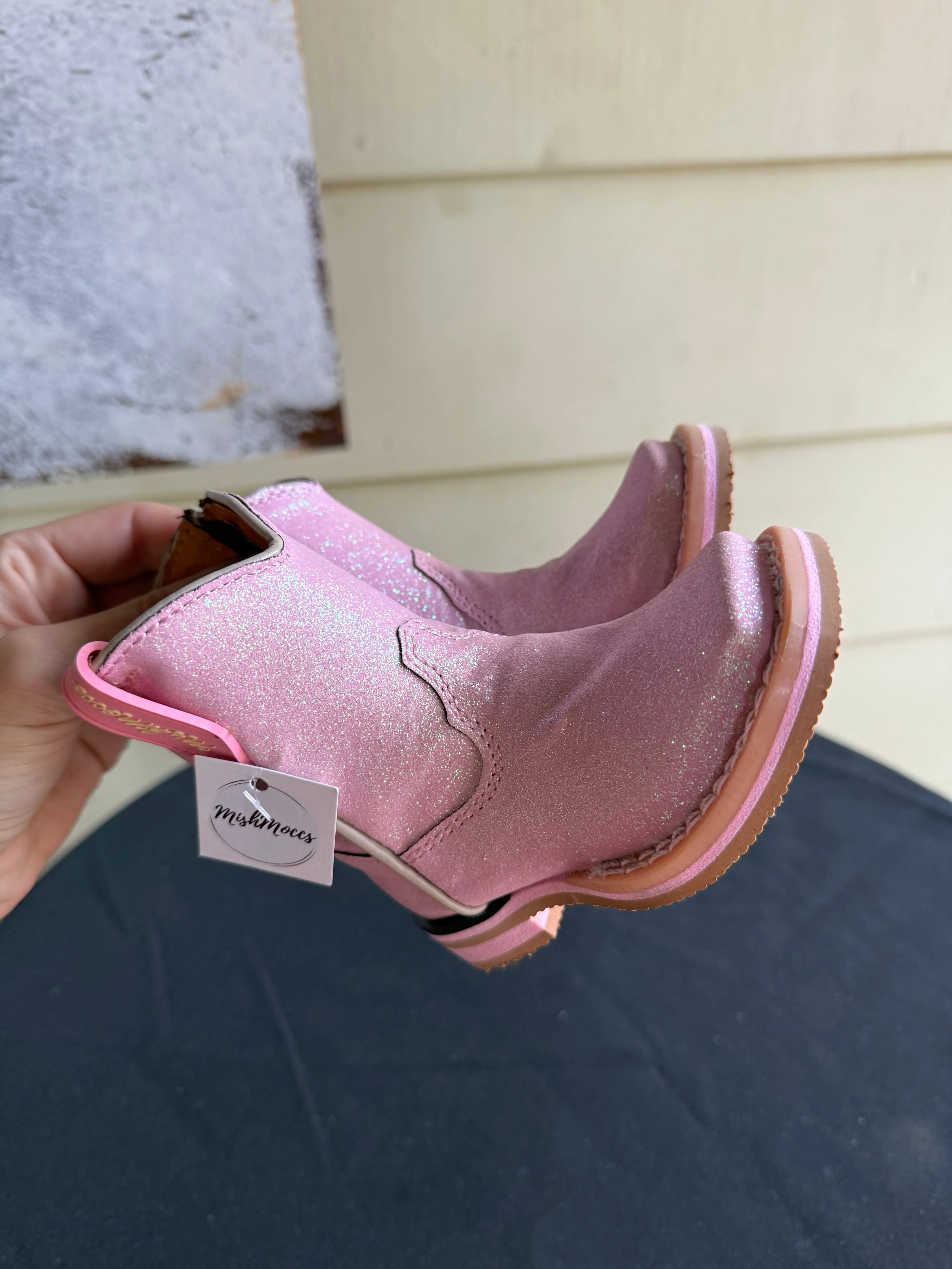 Mishmoccs Light Pink Shimmer Square Toe Boots