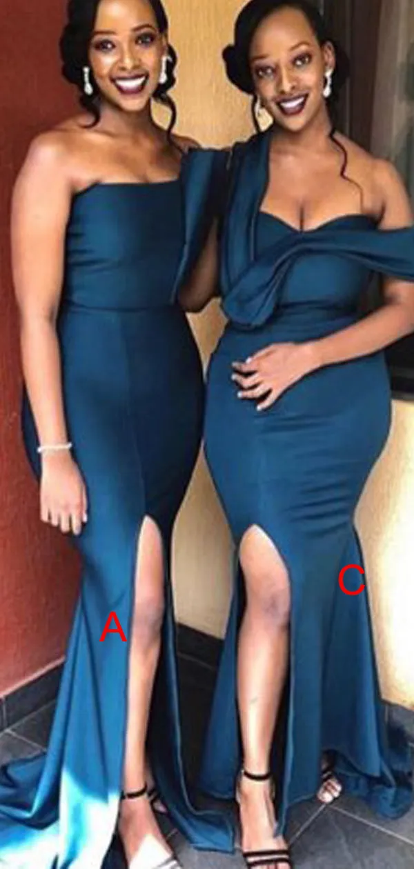 Mismatched Charming Blue Elastic Satin Mermaid Long Cheap Floor-Length Bridesmaid Dresses, BDS0038